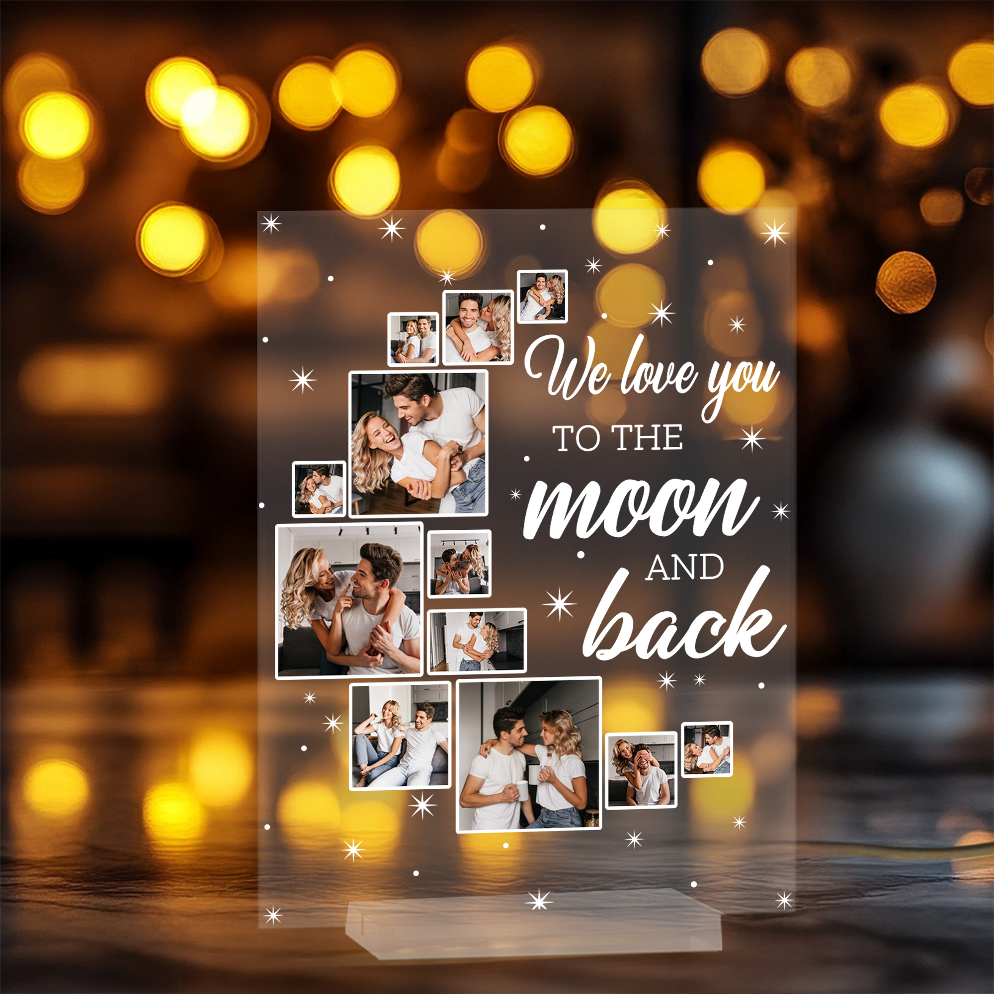 Plaque acrylique personnalisée We Love You To The Moon And Back Ornament avec 12 photos Home Decor Heartwarming Meaningful Gift for Family