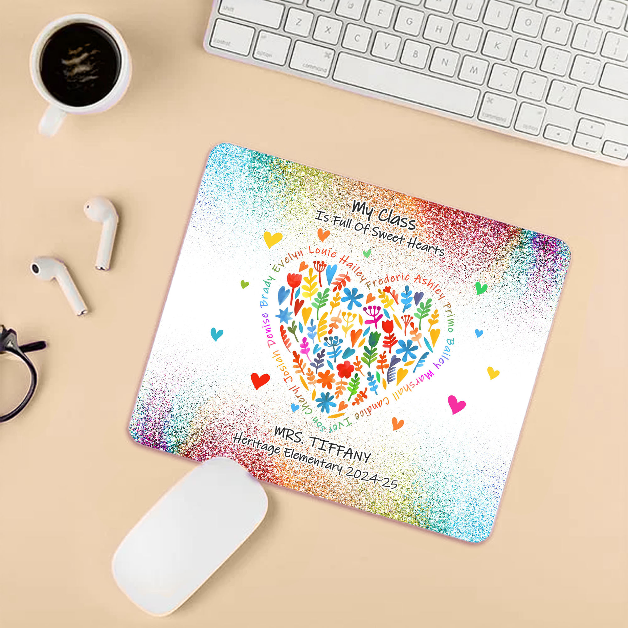 Tapis de souris anti-dérapant avec texte et nom Fournitures de bureau Cadeau d'appréciation pour les enseignants à l'occasion de la rentrée scolaire