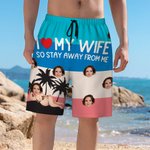 Personalisierte Ich liebe meine Frau so bleiben weg von mir Gesicht Foto Badehose mit Mesh Brief und Kordelzug Reise wesentliche Geburtstagsgeschenk für Männer