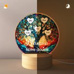 Veilleuse LED Personnalisée avec 2-16 Noms Design Arbre de Vie Style Vitrail Base en Bois Cadeau Anniversaire Fête des Mères pour Famille Maman