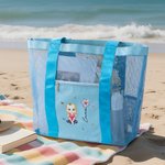 Personalized Birth Flower Cartoon Character Mesh Beach Tote Bag with Name Summer Vacation Swimming Pool Birthday Gift for Women Girls