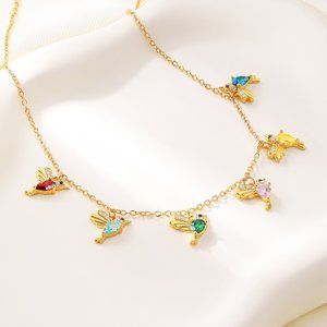 Personalised Family Hummingbird 1-8 Birthstones Necklace Dainty Jewelry Birthday Anniversary Mother's Day Gift for Women