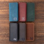 Henkilökohtainen Monogrammi 3 jaettu Slots Crazy Horse Nahka Pen Case nimi Kannettavat tarvikkeet Travel Syntymäpäivälahja perheelle Ystävät kollegat