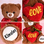 Ours en peluche personnalisé I Love You Red Heart Bow Rose avec textes Anniversary Valentine's Day Birthday Gift for Couple