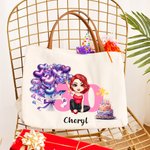 Personalised Heart Balloon Cake Star Cartoon Girl Character Large Canvas Bag with Name and Age Birthday Gift for Her