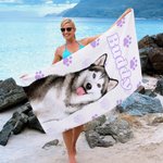 Personalized Pet Photo Quick Dry Oversized Beach Towel with Name Swimming Pool Vacation Essentials Birthday Gift for Pet Lover