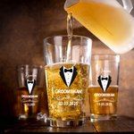 Personalised Groomsman Pint Beer Glass Mug with Name and Date Bachelor Party Wedding Anniversary Gift for Groomsmen