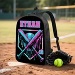 Personalised Cool Ice Cream Dripping Baseball Backpack Lunch Bag Pencil Case Set with Name Set of 3 Back to School Birthday Game Day Gift for Students