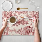 Personlig Retrostil Franskt tryck Toile De Jouy Placemat med namn och initialer Matbordsdekor Bröllop Födelsedagspresent för familj Par