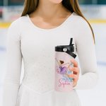 Personalisierte Geburt Blume Eiskunstlauf Mädchen Name 15 oz Wasserflasche mit Stroh Geburtstag Geschenk für sie