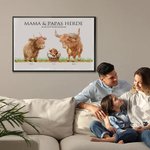 Personalisiertes Poster Gemälde im Rinderfamilie-Design Erhältlich mit oder ohne Rahmen mit Namen Wohndeko Muttertag Vatertag Geschenk für Mama Papa