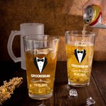 Personalised Groomsman Pint Beer Glass Mug with Name and Date Bachelor Party Wedding Anniversary Gift for Groomsmen