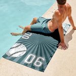 Personalized Football Basketball Sports Quick Dry Oversized Beach Towel with Name and Number Summer Vacation Travel Gift for Sports Lovers Players
