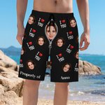 Personalized Property of XX Face Photo Men's Swim Trunks with Name and Mesh Brief Birthday Anniversary Gift for Husband Boyfriend