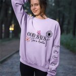 Personalized God Says Butterfly Birth Flower Encouraging Words T-shirt Sweatshirt with Name Mother's Day Birthday Gift for Women