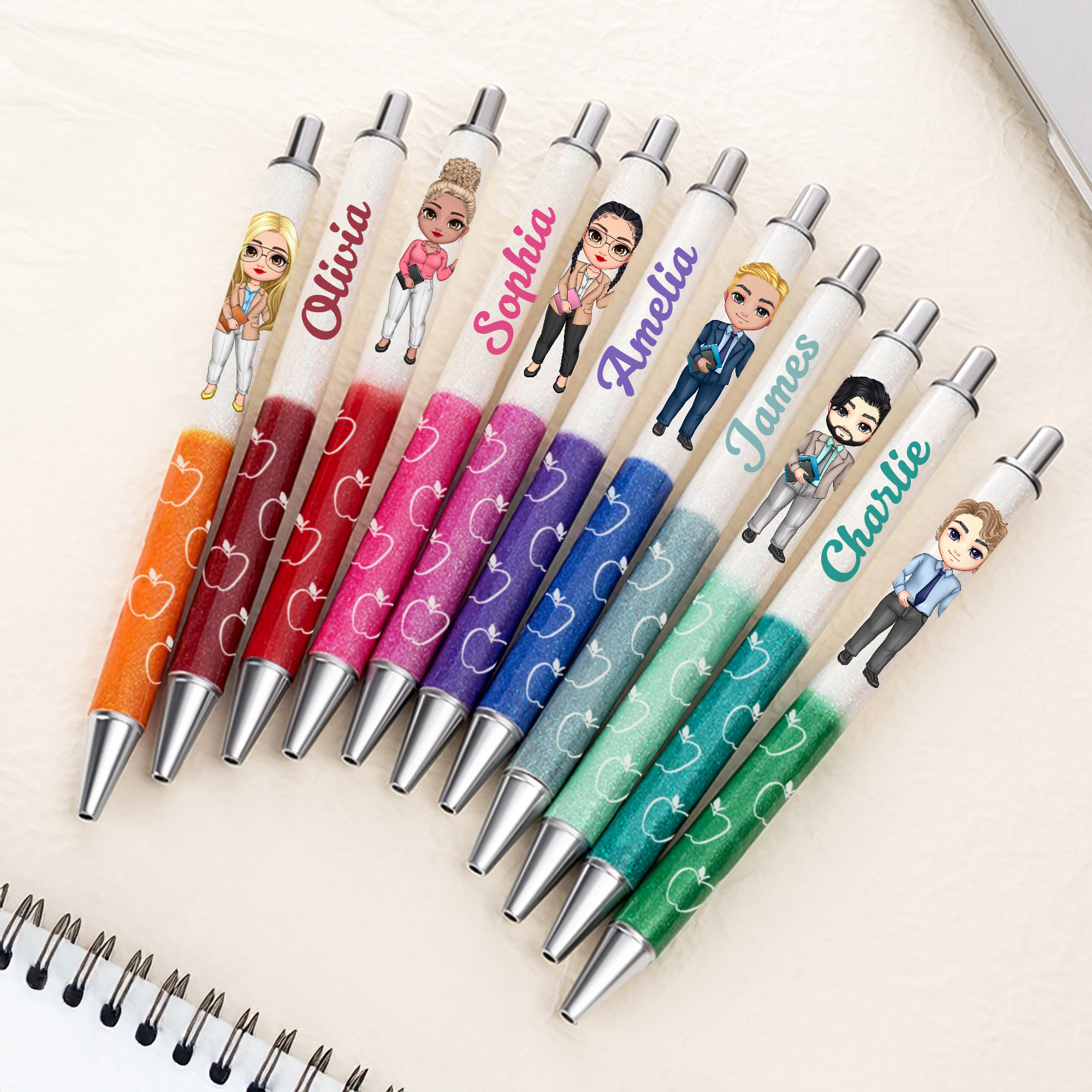 Stylo à bille rétractable pailleté avec nom Cadeau d'anniversaire et de fin d'année pour professeur