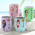 Bicchiere da 355ml personalizzato con nome fiore di nascita e personaggio in stile cartone animato regalo di compleanno matrimonio o festa per donne
