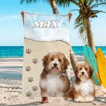 Personalized Pet Photo Quick Dry Oversized Beach Towel with Name Swimming Pool Vacation Essentials Birthday Gift for Pet Lover