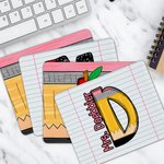 Personalized Pencil Apple Paper Teacher Theme Mouse Pad with Initial and Text Back to School Teacher's Day Appreciation Gift for Teacher