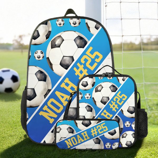 Personalized Colorful Ball Games Backpack Lunch Bag Pencil Case Set with Name Back to School Gift for Students