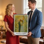 Personalized Impressionist Sunrise Oil-Painting Effect Photo Poster Painting Framed Painting with Name and Text Birthday Gift for Family Friends