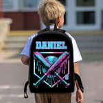 Personalised Cool Ice Cream Dripping Baseball Backpack Lunch Bag Pencil Case Set with Name Set of 3 Back to School Birthday Game Day Gift for Students