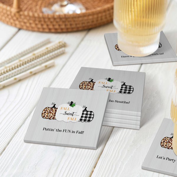 Personalised Fall Sweet Fall Pumpkin Square Ceramic Coasters with Text Set of 2 Autumn Home Decor Thanksgiving Party Gift for Friends Family