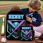 Personalised Cool Ice Cream Dripping Baseball Backpack Lunch Bag Pencil Case Set with Name Set of 3 Back to School Birthday Game Day Gift for Students