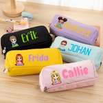 Personligt pennfodral med tre fack söt tecknad karaktär och namn skolmaterial skolstart eller födelsedagspresent för pojkar och flickor