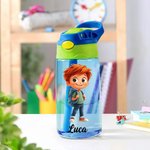 Gepersonaliseerde Cartoonfiguur Naam 475 ml Kinderdrinkfles met Rietje en Lekvrije Dop Verjaardag Terug-naar-School Cadeau voor Jongens Meisjes