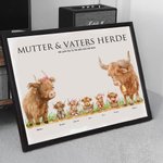 Personalisiertes Poster Gemälde im Rinderfamilie-Design Erhältlich mit oder ohne Rahmen mit Namen Wohndeko Muttertag Vatertag Geschenk für Mama Papa