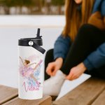 Personalisierte Geburt Blume Eiskunstlauf Mädchen Name 15 oz Wasserflasche mit Stroh Geburtstag Geschenk für sie