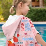 Personalized Cartoon Sea Animal Word Cloud Quick Dry Hooded Beach Towel with Name Beach Essentials Summer Vacation Birthday Gift for Boys Girls