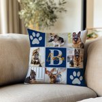 Personalizzato Multicolore Paw Print Pet Photos Soft Throw Pillow Cover with Name and Initial Home Decor Birthday Gift for Pet Lovers Owners (Regalo di compleanno per gli amanti degli animali domestic