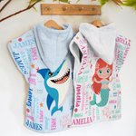 Personalized Cartoon Sea Animal Word Cloud Quick Dry Hooded Beach Towel with Name Beach Essentials Summer Vacation Birthday Gift for Boys Girls