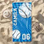 Personalized Football Basketball Sports Quick Dry Oversized Beach Towel with Name and Number Summer Vacation Travel Gift for Sports Lovers Players
