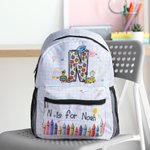 Personalized Pencil Crayon Apple Design Doodle Letter Backpack with Name Initial and Side Pockets Birthday Back to School Gift for Kids Students