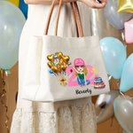 Personalised Heart Balloon Cake Star Cartoon Girl Character Large Canvas Bag with Name and Age Birthday Gift for Her