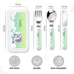 Set de Couverts 3 Pièces Personnalisé avec Nom Initiale Style Licorne Fantastique Étui en Plastique Cadeau Anniversaire Rentrée Scolaire pour Enfant