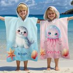 Gepersonaliseerde Schattige Zeedieren Sneldrogende Kinder Strandlaken met Naam Badcape Reis Zomervakantie en Verjaardagscadeau voor Jongens en Meisjes
