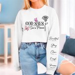 Personalized God Says Butterfly Birth Flower Encouraging Words T-shirt Sweatshirt with Name Mother's Day Birthday Gift for Women