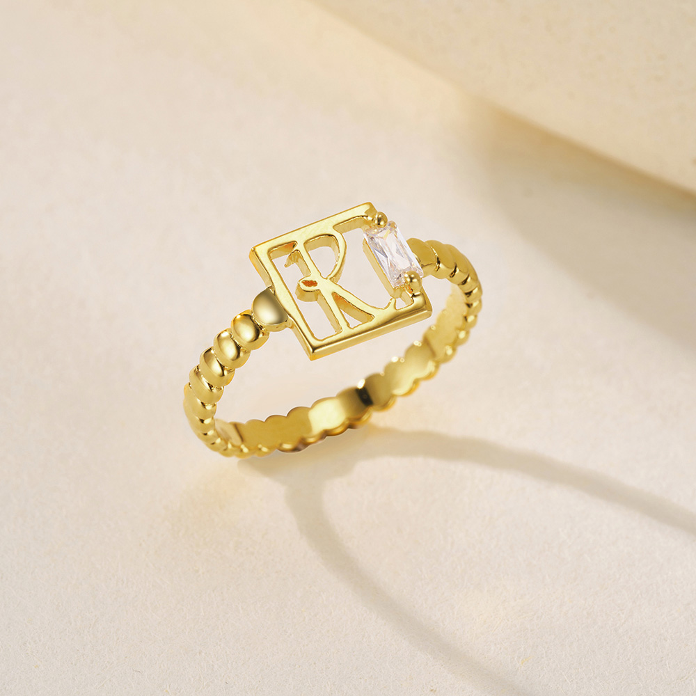 Bague Minimaliste Personnalisée avec Initiale et Pierre de Naissance Bijoux Femme Anniversaire Cadeau d'Anniversaire pour Femme