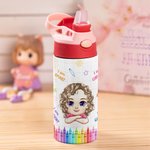 Gepersonaliseerde Cartoon Kid Childlike Doodles 12 oz geïsoleerde waterfles met naam initiaal en rietje terug naar school verjaardagscadeau voor jongens meisjes