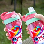 Gepersonaliseerde Leuke Dinosaurus Fantasie Eenhoorn 16 oz Kinder Waterfles met Naam en Siliconen Rietje Verjaardag Terug Naar School Cadeau voor Jongens Meisjes