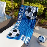 Personalized Football Basketball Sports Quick Dry Oversized Beach Towel with Name and Number Summer Vacation Travel Gift for Sports Lovers Players