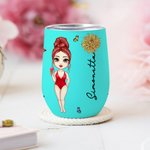 Bicchiere da 355ml personalizzato con nome fiore di nascita e personaggio in stile cartone animato regalo di compleanno matrimonio o festa per donne