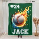 Personalized Flaming Baseball Blanket With Name and Number, Soft Throw Sport Blanket Gifts for Boys and Adults