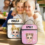 Personalizzato Animal Rainbow Cartoon Kid Character Borsa da pranzo isolata portatile con nome e tasca in rete Regalo di compleanno per bambini e bambine per la scuola