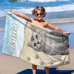 Personalized Pet Photo Quick Dry Oversized Beach Towel with Name Swimming Pool Vacation Essentials Birthday Gift for Pet Lover
