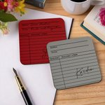 Personalized Vintage Library Card Design PU Leather Coaster with Name Author and Title Birthday Gift for Student Office Worker Book Enthusiast